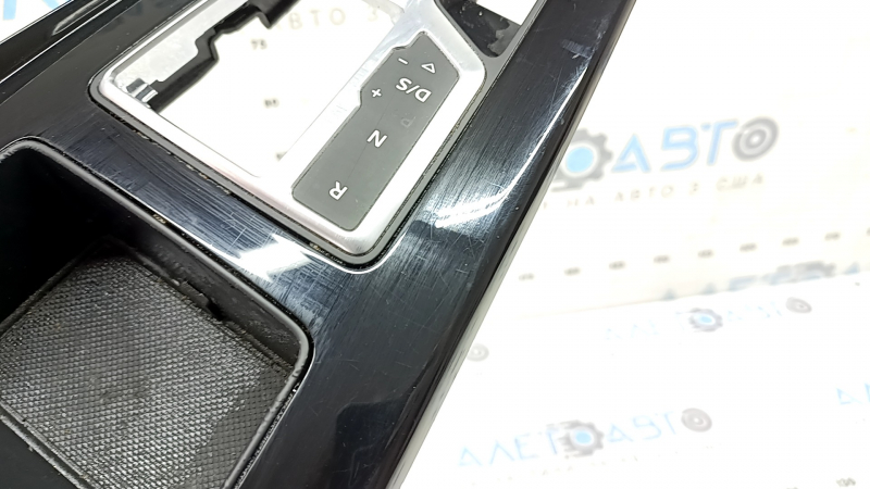 Center console trim with cup holders for Audi A4 B9 20-25, glossy black, with shifter trim, scratches