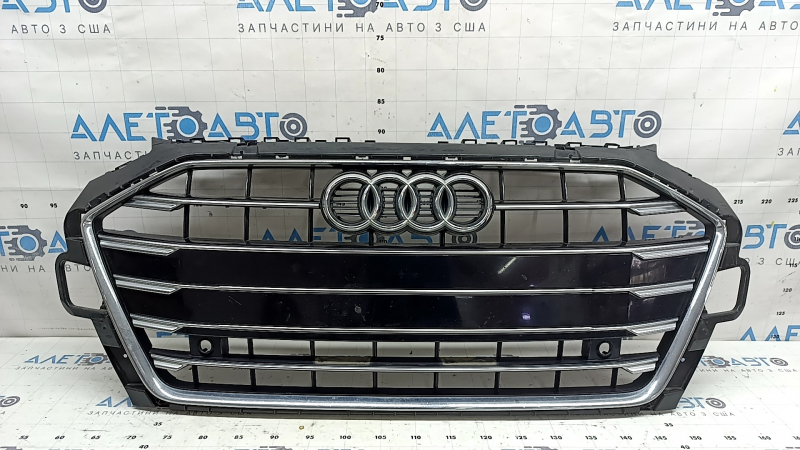 Radiator grill assembly for Audi A4 20-24 rest, with emblem, for parking sensors, gloss black-chrome