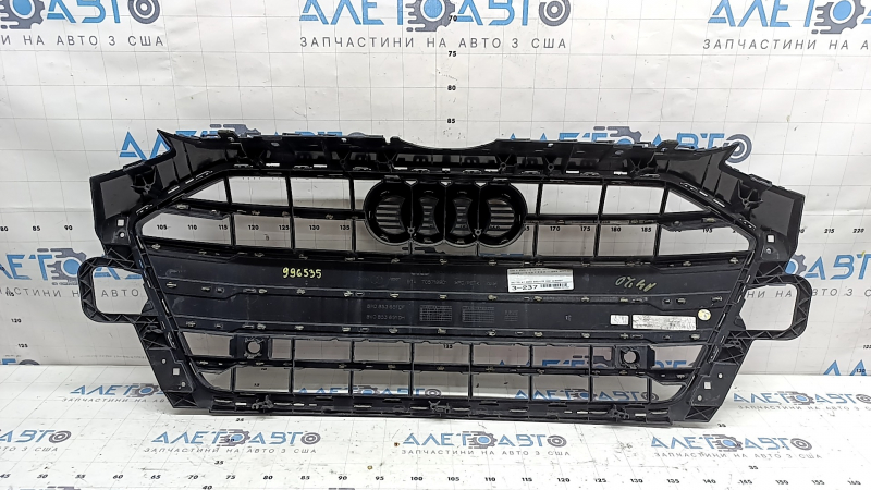 Radiator grill assembly for Audi A4 20-24 rest, with emblem, for parking sensors, gloss black-chrome