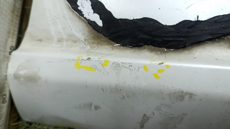 Tesla Model Y 20-25 white PPSW trunk door, bare, chips, scratches, dented