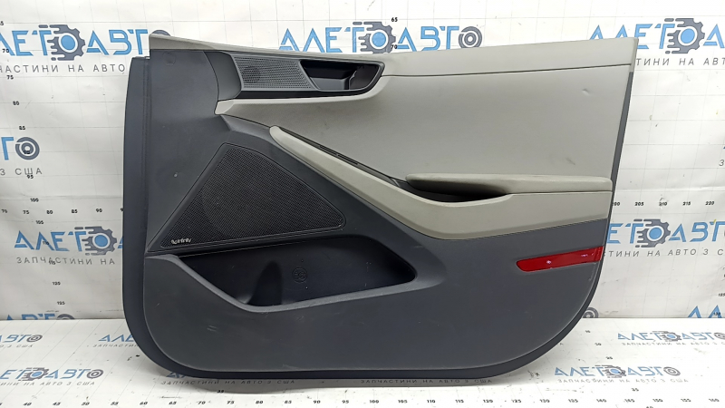 Door trim, front right card, Hyundai Ioniq 17-19, black with beige, with armrest, beige leather, for tweeter, for Infinity acoustics, worn, for dry cleaning, dent