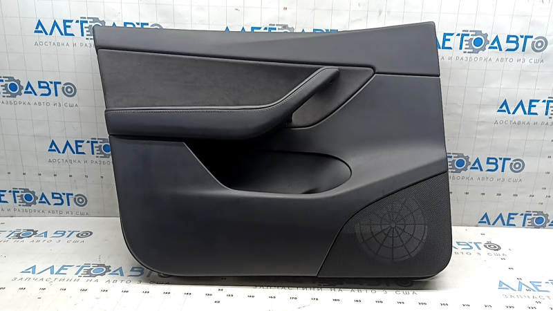 Tesla Model Y 20-25 front left door panel, black leather, with backlighting, matte trim, with suede insert, with power window controls, with door opening button, scuffs, peeling insert and armrest