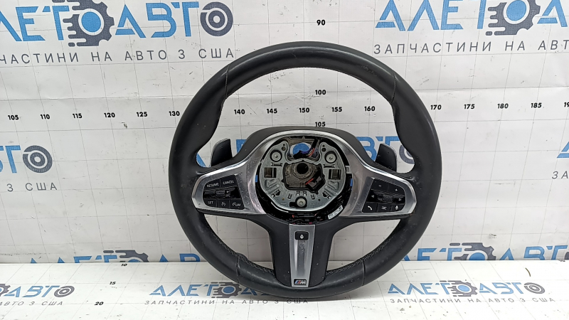 Naked steering wheel BMW 3 G20 19-26 black leather with heating, M Sport, with buttons, paddles, paddles, wiring and vibration motor, dry-cleanable, worn