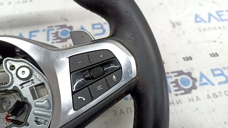 Naked steering wheel BMW 3 G20 19-26 black leather with heating, M Sport, with buttons, paddles, paddles, wiring and vibration motor, dry-cleanable, worn