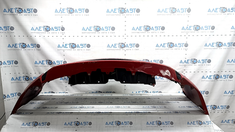 Front bumper assembly for Toyota Prius 30 12-15 rest, red, with tow hook plugs, grilles, emblem, and frame, scratches, cracks, non-factory holes