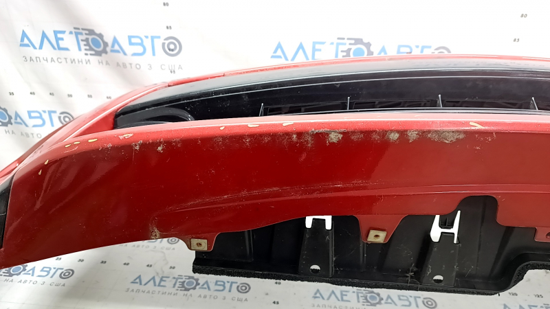Front bumper assembly for Toyota Prius 30 12-15 rest, red, with tow hook plugs, grilles, emblem, and frame, scratches, cracks, non-factory holes