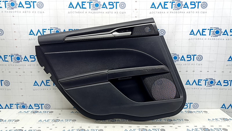 Door trim card rear left Ford Fusion mk5 17-20 black with gray insert, leather, leather armrest, gray molding, titanium, with handle, scratch