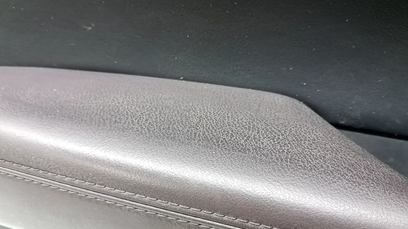 Front left door panel for Mazda CX-5 17-23, black, brown leather armrest, trim with chrome molding under wood, BOSE, worn, needs cleaning