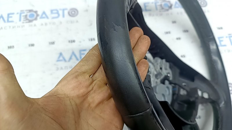 Steering wheel bare Lincoln MKZ 13-20 black leather, scratches, stitching is torn, worn