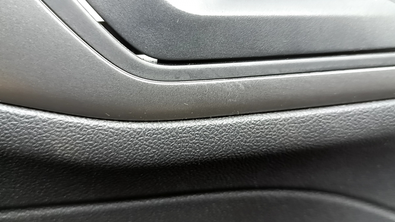 Door trim, front left, Ford Escape MK4 23-26, black, armrest, black leather, dark gray insert, with black handle, scratches, worn