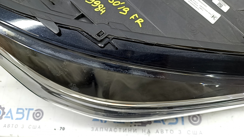 Front right headlight assembly Infiniti QX50 19-22 LED, adaptive, needs polishing, varnish peeled off, LED turns yellow