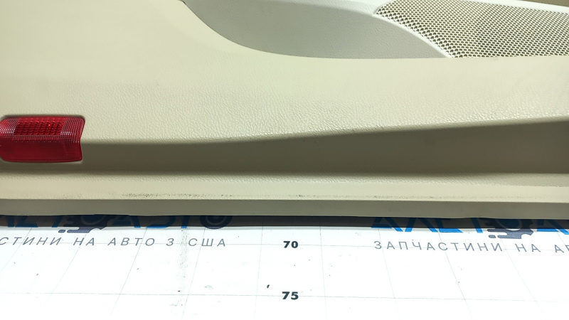 Door trim, front left card, Toyota Camry v70 18-23, beige with gray plastic insert, rubber armrest, chrome molding, scuffs, scratches