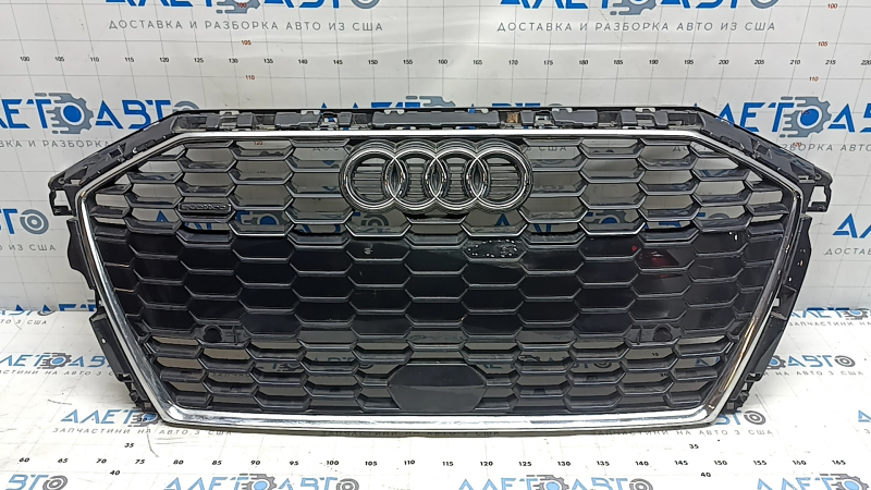 Radiator grill Audi A3 22-26 dark chrome, with emblem, scratches on chrome, crack on license plate mount