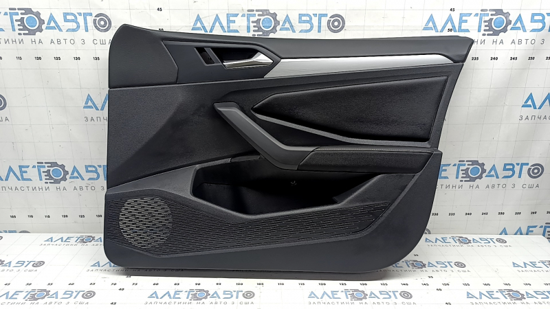 Door trim, front right card, VW Jetta 22-26, black with black leather insert, leather armrest, gray type 2 molding, matte black insert, scratches