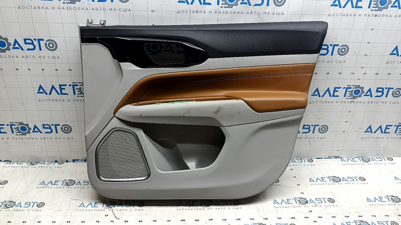 Door trim, front right card, Jeep Compass 22-22, gray with black, brown leather insert, dry-cleaned, scratches, whitened plastic, butt