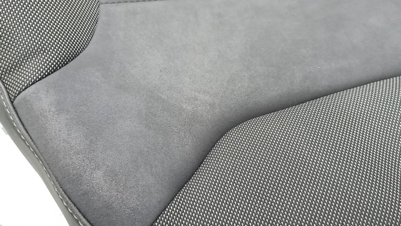 Driver's seat back upholstery for VW Taos 22-22, leather + fabric, black titan black, storm gray stitching, heated, dry cleanable, sooty
