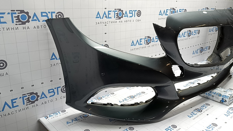 Bare front bumper Mercedes C-class W205 300/350e/350h/400 16-18 without parking sensors, graphite 992, broken fasteners, scratches, crack, non-factory hole