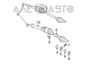 Drive axle shaft front right Jeep Compass 11-16 2.4 CVT AWD stripped outer CV joint thread
