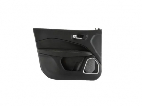 Door trim, front left, Jeep Compass 17-21, black, with black leather insert, black leather armrest with brown and white stitching, with handle, scratches