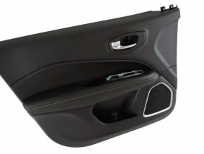 Door trim, front left, Jeep Compass 17-21, black, with black leather insert, black leather armrest with brown and white stitching, with handle, scratches