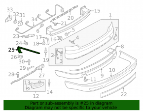 Rear bumper mount on the right fender of the Audi A8 10-13 pre-restyling