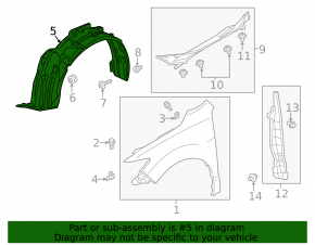 Front right fender liner for Acura RDX 13-18