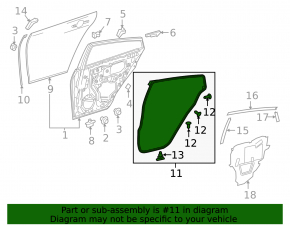 Door seal rear right Toyota Prius 50 16-22