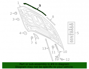 Front central hood seal for Audi E-Tron 19-23, broken fastener