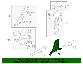 Center pillar trim lower right Mazda 3 19- black, Mexico built
