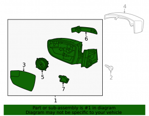 Right side mirror assembly for Ford Focus mk3 11-14 pre-rest USA, 9 pins, turn signal, heated