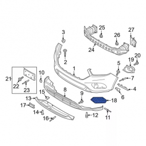 Left bumper grille for Ford Escape MK3 2017-2019, gloss, under fog lights