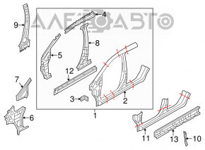 Nissan Leaf 11-12 left center body pillar, white