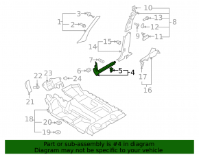 Front left threshold pad VW Tiguan 09-17 brown, broken fastening, worn