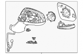Side mirror right Toyota Highlander 20-22 turn signal, backlight, heating, auto folding, BSM, with camera