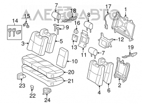 Rear seat 2nd row Toyota Avalon 2010 gray cloth