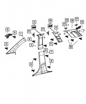 Rear pillar trim front window right Dodge Journey 11-20 for 3 rows, gray, scratch