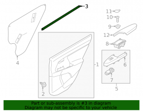 Inner glass seal for the rear left door of a Kia Sportage 17-22