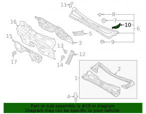 Right windshield wiper seal for Subaru Outback 10-14