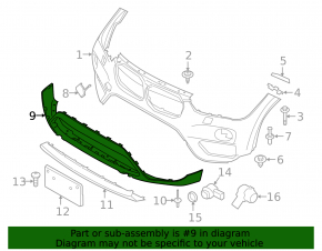 Front bumper lip BMW X1 F48 16-19 structure for parking sensors