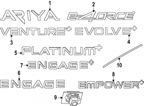 The E-4ORCE emblem is on the tailgate of the Nissan Ariya 23-25.