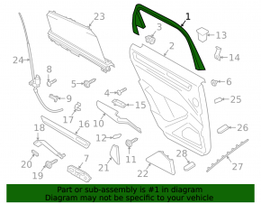 Black inner rear right door frame for a 19-26 Porsche Cayenne