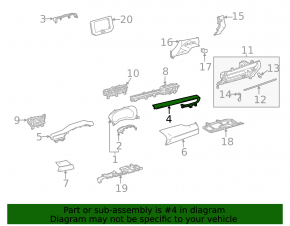 Right upper dashboard trim for Toyota Venza 21-24 with chrome, black, dented, broken mount