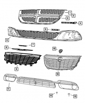 Dodge Grand Caravan 11-20 Front Bumper Lower Grille