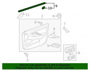 Inner front left door glass seal for Toyota Camry v40