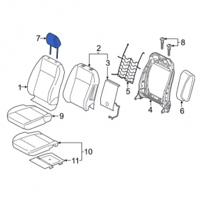 Rear center headrest, 2nd row, Ford Ecosport 18-19, black leather with orange stitching