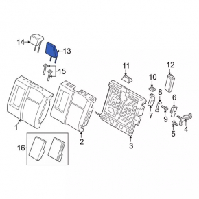 Rear center headrest, 2nd row, Ford Ecosport 18-19, black leather with orange stitching