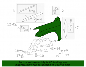 Front right fender for Toyota Land Cruiser 2008-2015 pre-restoration