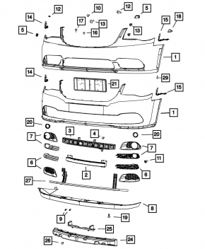 Bumper front bare Dodge Grand Caravan 11-20 silver PSC broken fastening, pressed