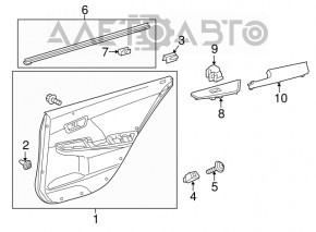 Door trim card rear right Toyota Camry v55 15-17 usa black with black insert plastic, armrest black rubber, scuffs, scratches