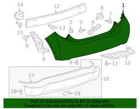 Bare rear bumper for Toyota Prius C 12-17